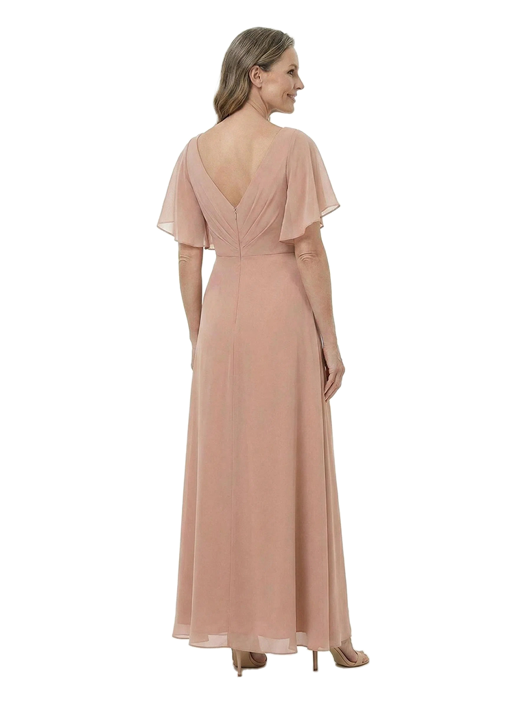 ChicSew Pretty Short Sleeves V-Neck Chiffon Ruched Floor-Length Mother Of The Bride Dresses