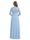 ChicSew V-Neck 3/4 Sleeve Lace Side Ruffle Floor Length Chiffon Mom Of The Groom Dresses