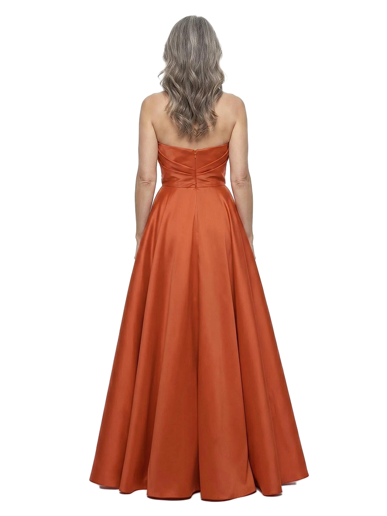 ChicSew Elegant Strapless Ruched Bodice Satin Evening Gown For Mother Of The Bride