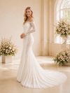 ChicSew Unique Glamorous Long Sleeves Mermaid Lace Applique Crepe Maxi Long Wedding Dress