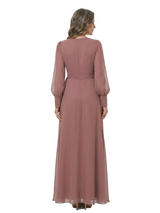 ChicSew Pretty Long Sleeves V-Neck Chiffon Ruffle Side Slit A-Line Mother Of The Bride Dresses