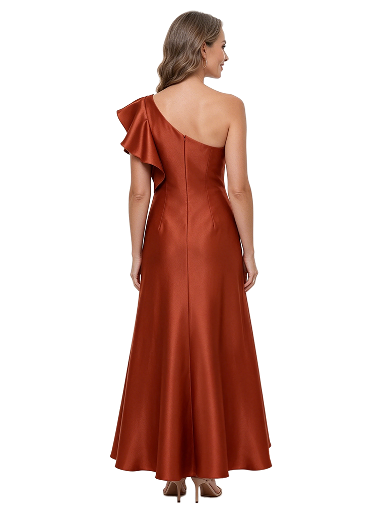 ChicSew One Shoulder Ruffle Mother Of The Groom Dress Satin High Low Hemline Fancy Attire