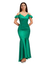 Sexy Mermaid Cold Shoulder Soft Satin Beauty Long Bridesmaid Dresses