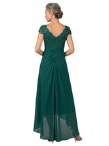 ChicSew V-Neck Cap Sleeves Lace Applique Sequin Ruched A-Line Chiffon Fancy Mother of the Bride Dresses