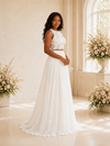 ChicSew Elegant Two Piece A-Line Jewel Sleeveless Lace Chiffon Maxi Wedding Dress