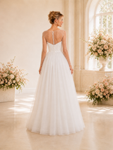 ChicSew Elegant Illusion Lace Tulle Long Sleeves A-Line Floor-Length Wedding Dresses