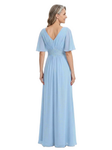 ChicSew Elegant Chiffon Flutter Sleeves V-Neck Ruched A-Line Mother Of The Bride Dress With Applique