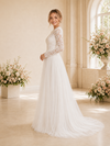 ChicSew Fancy Round Neck Long Sleeves Lace Tulle Long A-Line Wedding Dress