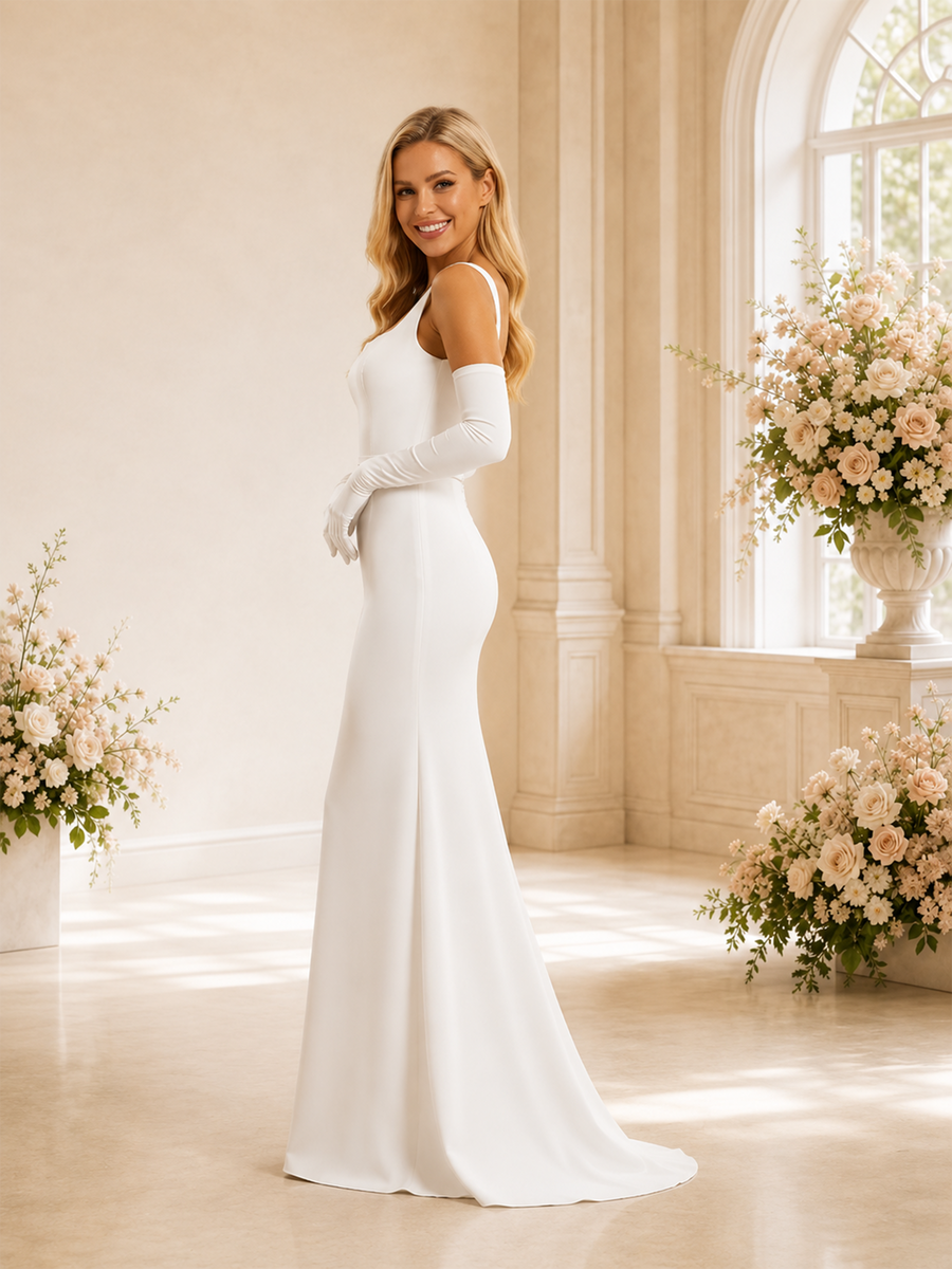 ChicSew Unique Square Neckline Crepe Mermaid Long Wedding Dresses Online