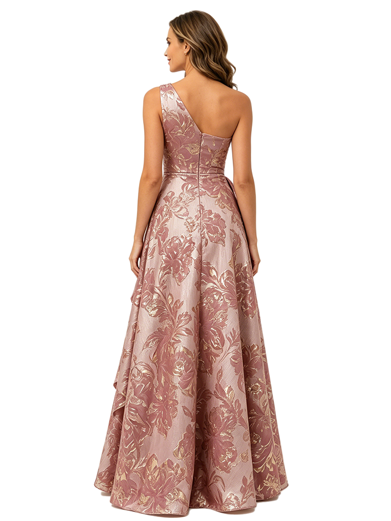 Chicsew Elegant Floral One Shoulder Ruched Floor-Length A-Line Mother of The Bride Dress