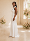 ChicSew Fancy Unique Square Neck Ruched Sleeveless Mermaid Satin Long Wedding Dress