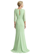 Elegant Boat Neck Long Sleeves Mother Of The Bride Gown With Rosette Detail