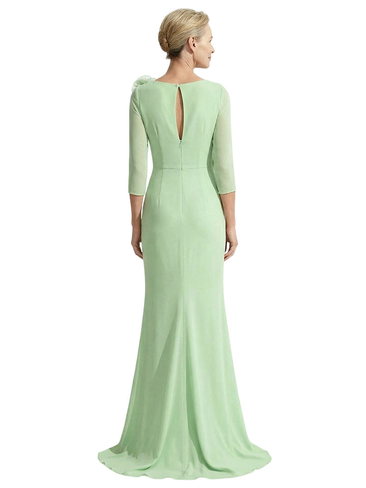 Elegant Boat Neck Long Sleeves Mother Of The Bride Gown With Rosette Detail