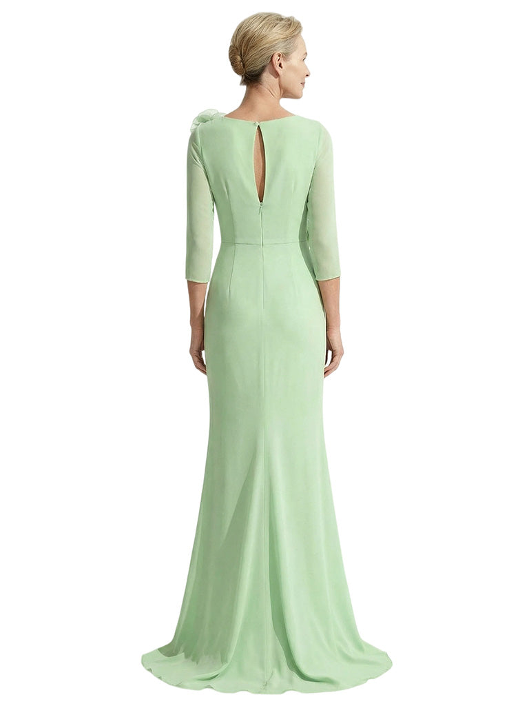 Elegant Boat Neck Long Sleeves Mother Of The Bride Gown With Rosette Detail