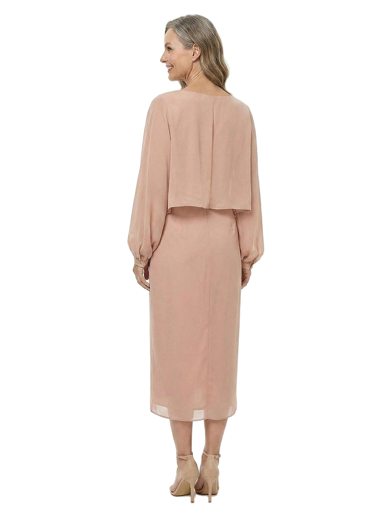 ChicSew Sabrina Long Sleeve Chiffon Sheath Tea-Length Mother Of The Bride And Groom Dresses