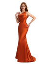 Sexy Silky Satin One Shoulder Boning Mermaid Long Bridesmaid Dresses Online