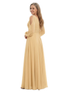 ChicSew V-Neck Long Sleeves Ruched Waist Ruffle Detail Floor Length Chiffon Mom Of The Groom Dresses