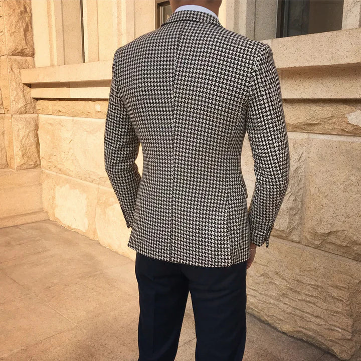 Casual Men's 2 Pieces Houndstooth Peak Lapel Tuxedos (Blazer+Pants) CN469