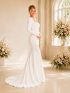 ChicSew Elegant Square Long Sleeves Mermaid Crepe Floor-Length Wedding Dress