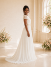 ChicSew Classy Chiffon Short Sleeves A-Line Floor-Length Wedding Dress With Lace Applique