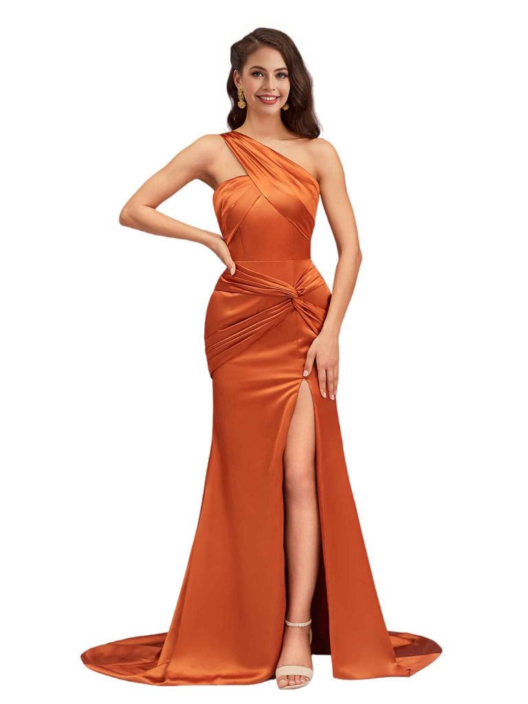 Sexy One Shoulder Mermaid Beauty Long Soft Satin Bridesmaid Dresses Online