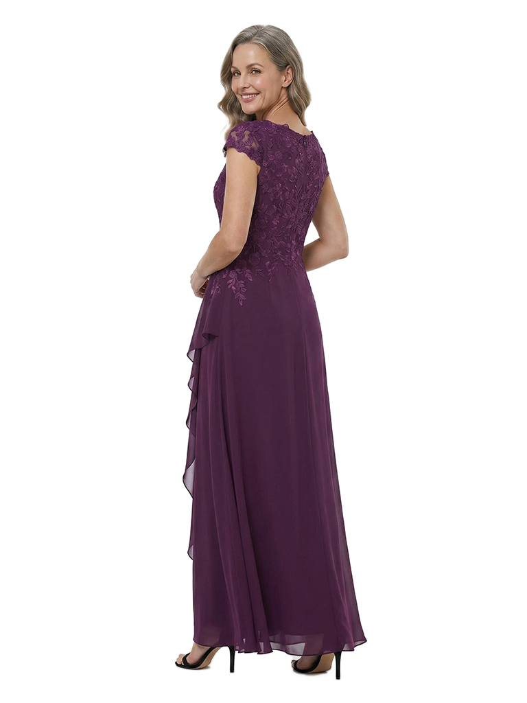 ChicSew V-Neck Cap Sleeve Ruffle Chiffon A-Line Mother of the Bride Dress