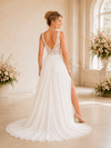 ChicSew Sexy A-Line V-Neck Side Slit Sleeveless Lace Tulle Maxi Long Wedding Dresses
