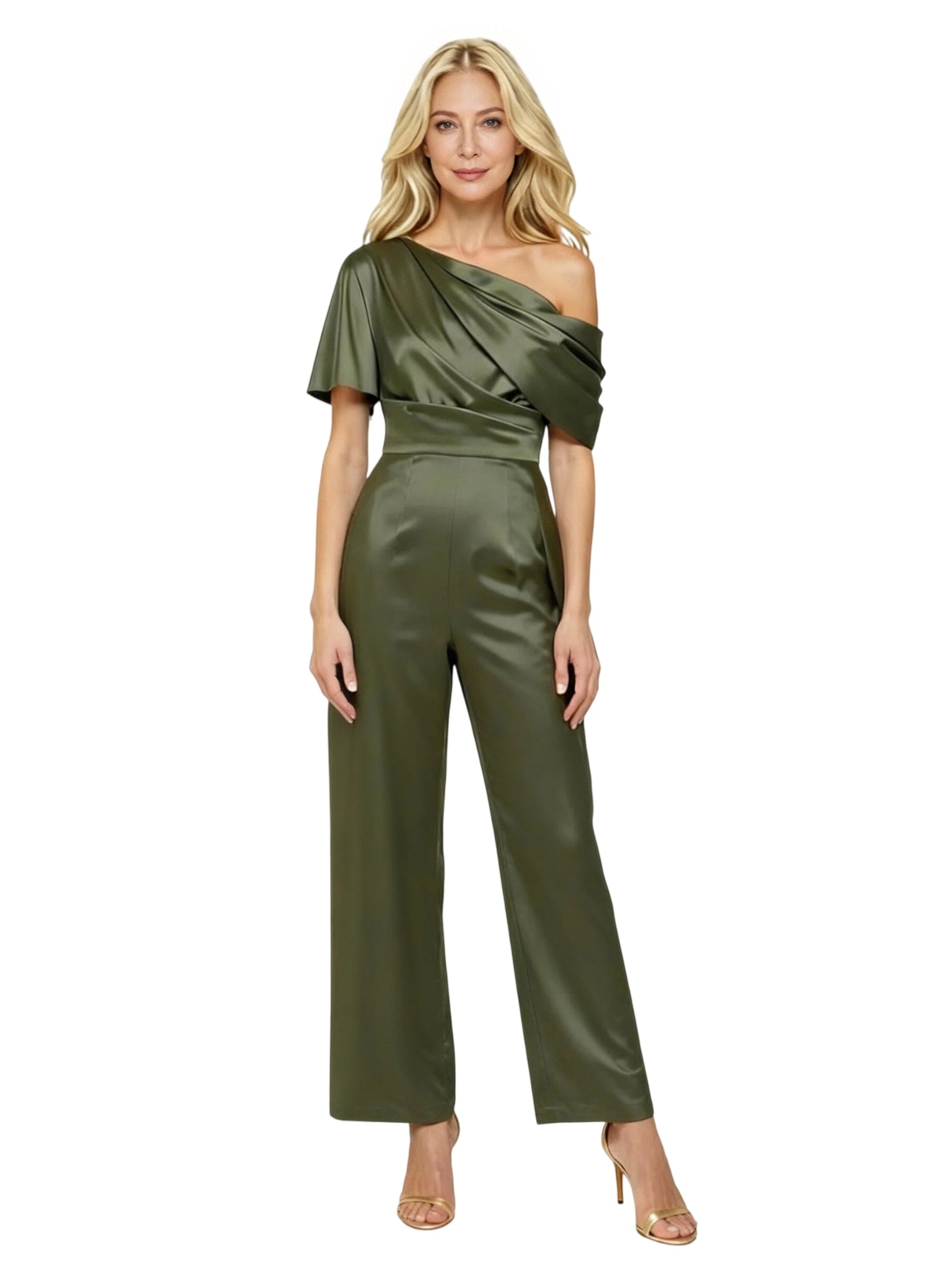 Elegant Asymmetric Straps Satin Jumpsuit For Mother Of The Bride With Train