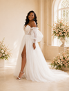 ChicSew Sexy Sweetheart Puff Sleeves A-Line Tulle Maxi Wedding Dress With Lace Appliques