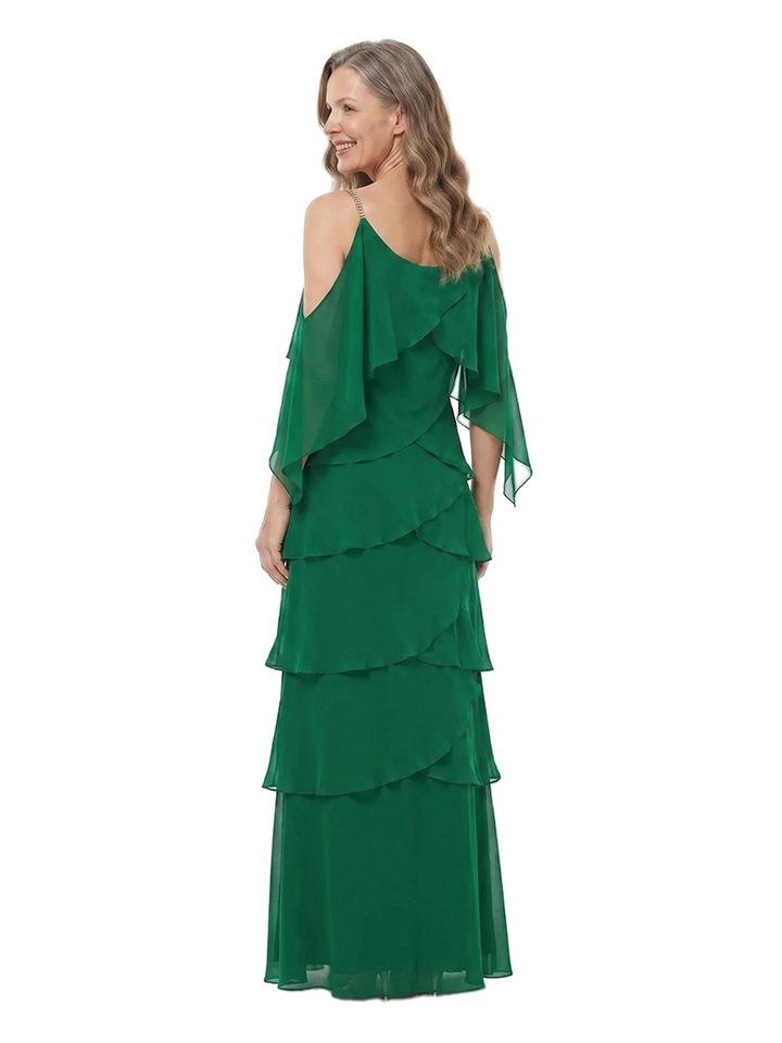 ChicSew Cold Shoulder Tiered Chiffon With Beaded Strap Mother of the Bride Dress