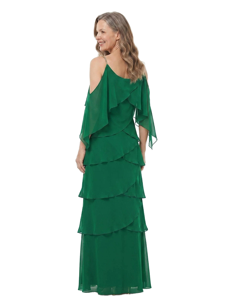 ChicSew Cold Shoulder Tiered Chiffon With Beaded Strap Mother of the Bride Dress