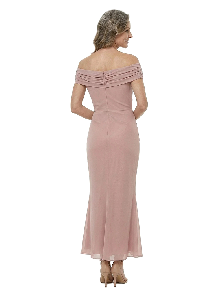 ChicSew Off The Shoulder Ruched Chiffon Mermaid Tea Length Formal Mother of the Bride Dress