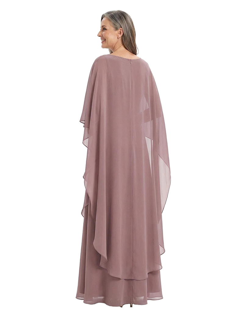 ChicSew Elegant Layered Chiffon Capelet Mother Of The Bride Gown Floor Length A-Line Dress