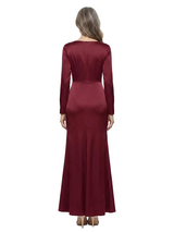 ChicSew V-Neck Long Sleeves Ruched Satin Side Slit Floor-Length Mermaid Mother of the Bride Dress