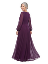 ChicSew V-Neck Long Sleeve Rhinestone Chiffon Floor Length Mermaid Mother of the Bride Dress