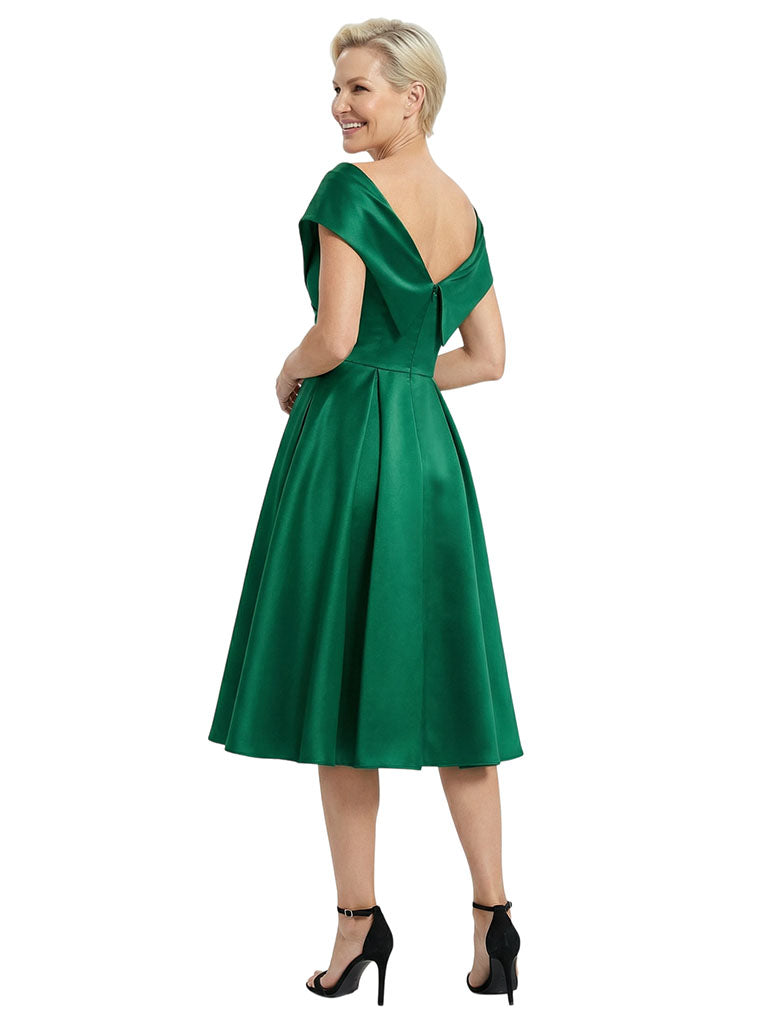 Mother Of The Groom Off Shoulder Satin A-Line Midi Formal Bride Mother Wear