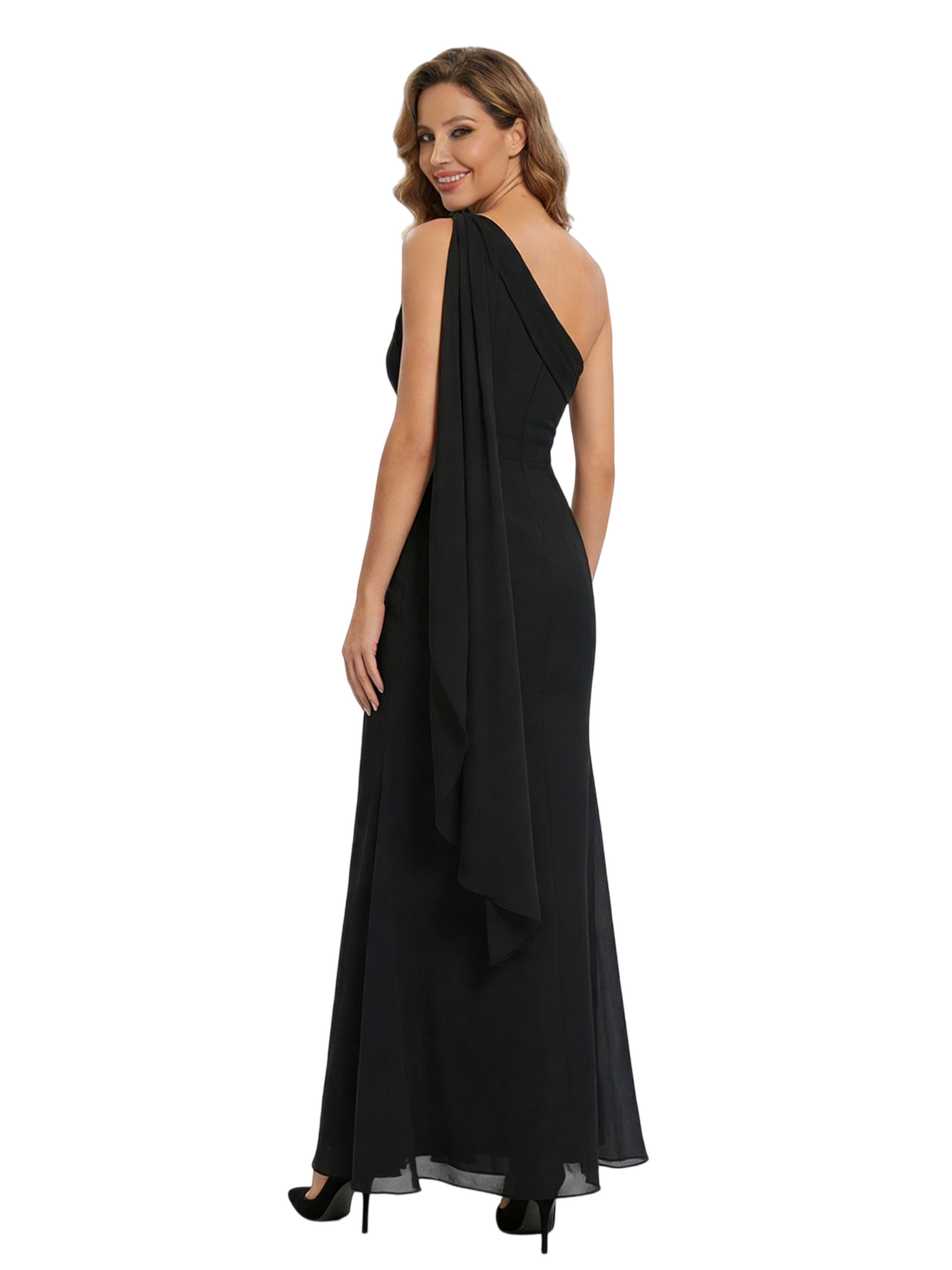 Elegant One Shoulder Chiffon Mother Of The Groom Dress Sheath Maxi Gown