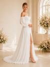 ChicSew Classy Sweetheart 3/4 Sleeves Chiffon A-Line Maxi Long Wedding Dress With Side Slit
