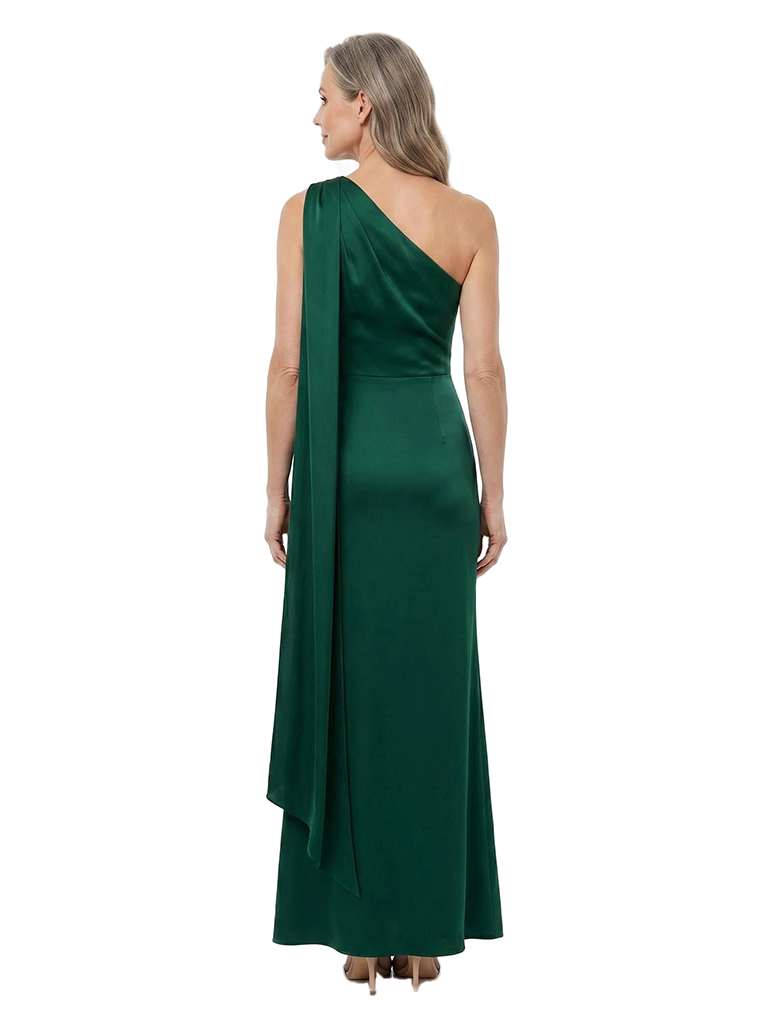 ChicSew One Shoulder Satin Ankle Length Mermaid Mother of the Bride Dress With Capelet Detail