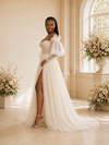 ChicSew Unique Strapless Long Sleeves A-Line Glitter Tulle Maxi Wedding Dress With Boning