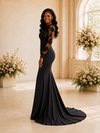 ChicSew Elegant Illusion Long Sleeves Satin Lace Appliques Mermaid Maxi Wedding Dress