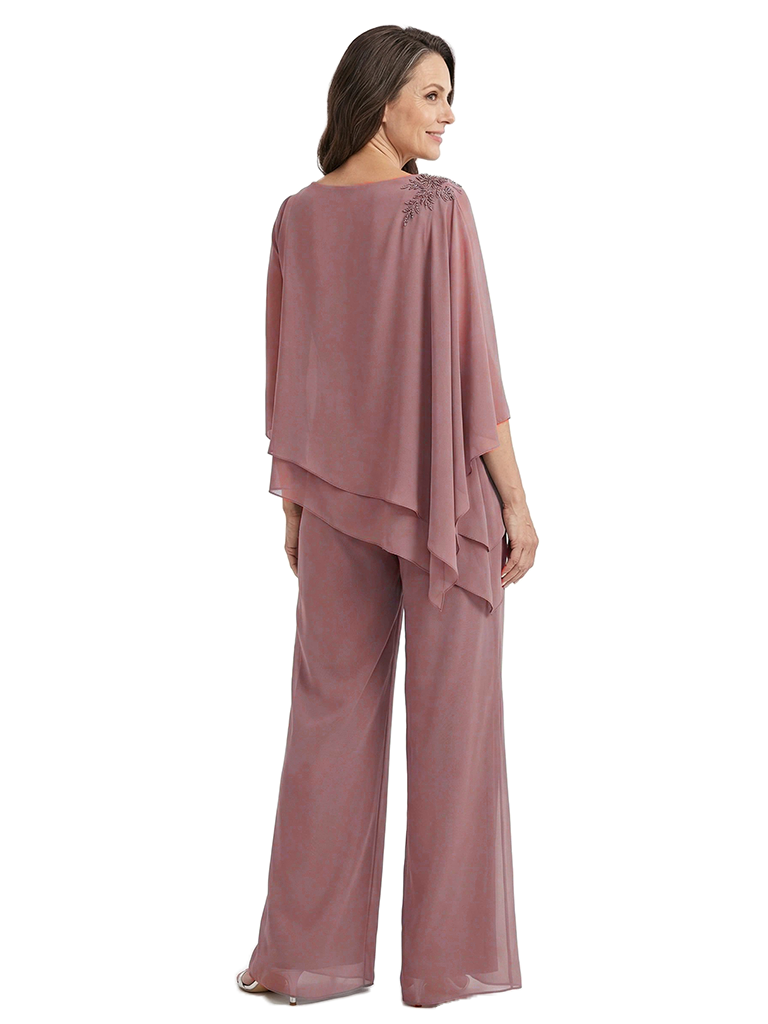 ChicSew Round Neck Chiffon Long Sleeves Mother of The Bride Two Piece Pantsuit