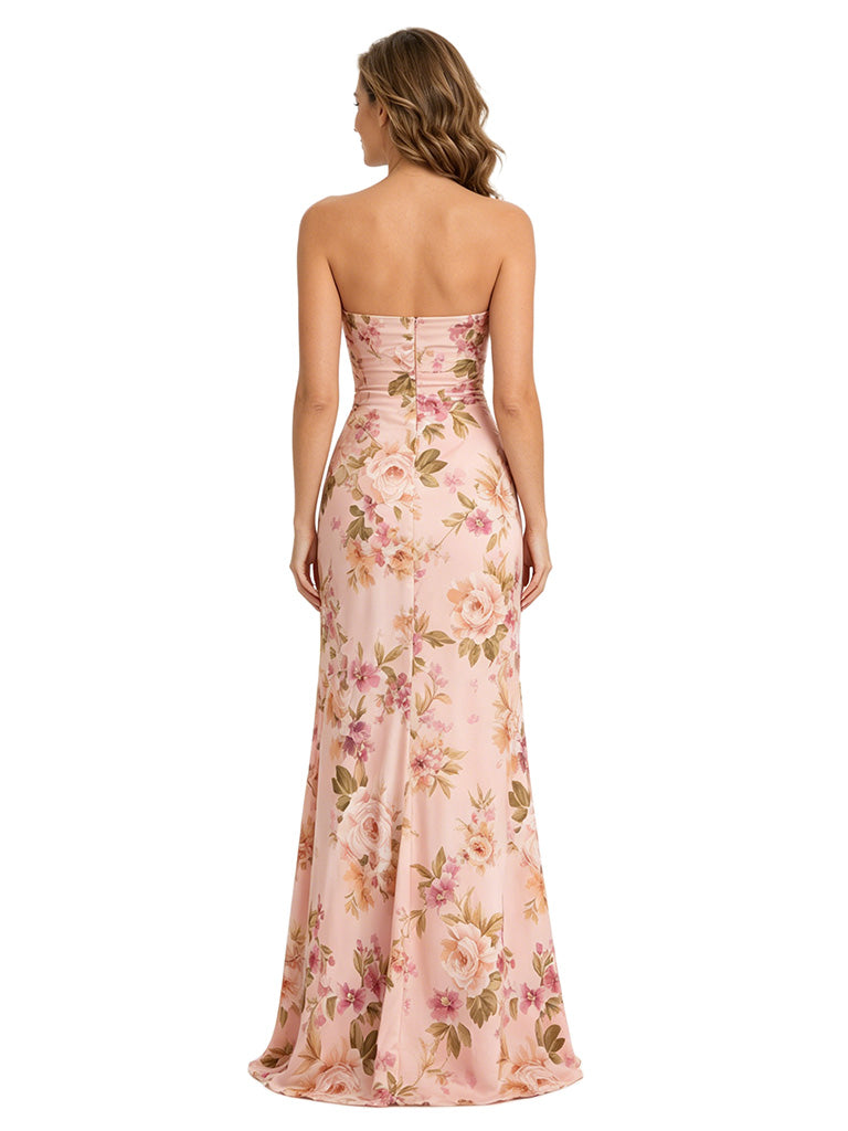 ChicSew Sexy Strapless Floral Jacquard Side Slit Mermaid Mother Of The Groom Gown