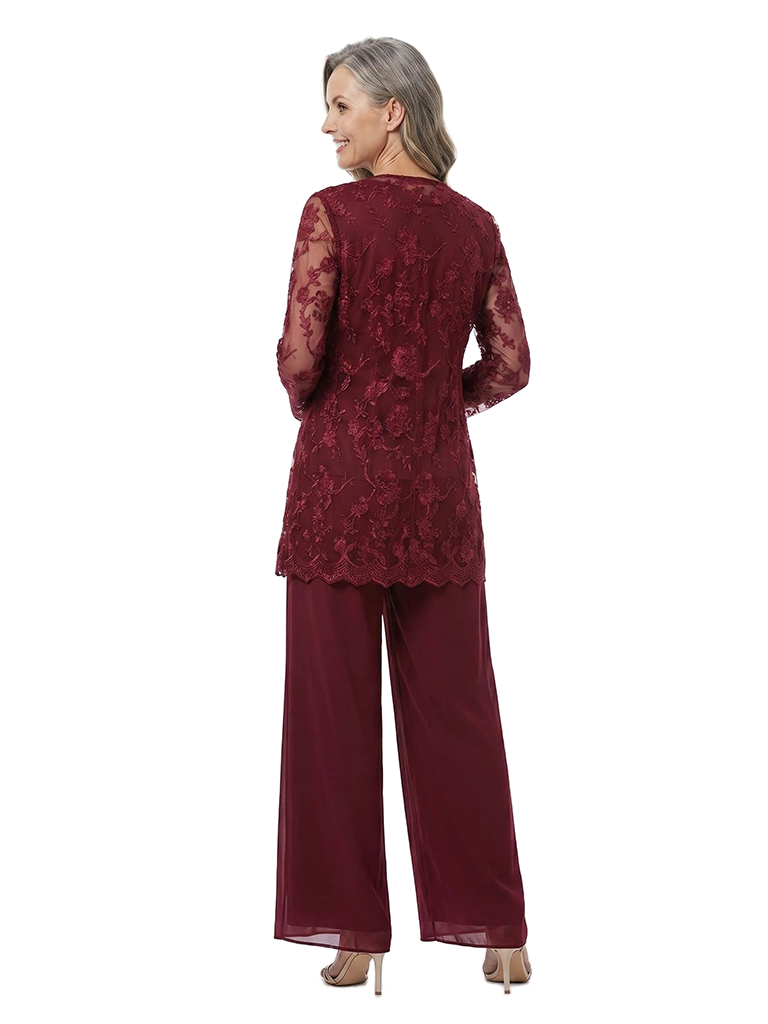 ChicSew Modern Mother Of The Bride Pant Suit Three Piece Set Lace Jacket Chiffon Trousers