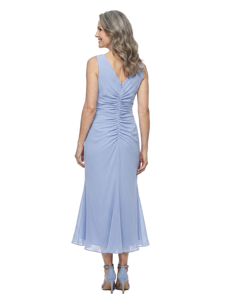 ChicSew V-Neck Sleeveless Chiffon Mermaid Tea-Length Mother of the Bride Dress