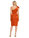 ChicSew Classy Ruched One Shoulder Soft Satin Bridesmaid Dress With Ruffle Knee Length Party Gown