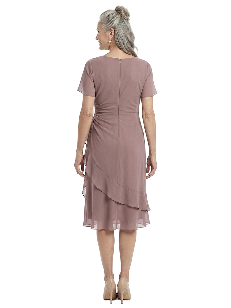 ChicSew Jewel Short Sleeve Ruched Knee Length Chiffon Romantic Mom Of The Groom Dresses