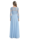 ChicSew Round Neck Long Sleeve Lace Applique Ruched Waist Floor Length Chiffon Sophisticated Mother Of The Bride And Groom Dresses