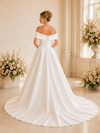 ChicSew Elegant Satin Off The Shoulder A-line Maxi Long Wedding Dresses With Train