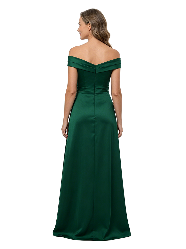 ChicSew Off The Shoulder Floor-Length Ruched A-Line Satin Mother Of The Groom Dresses Classic Fit
